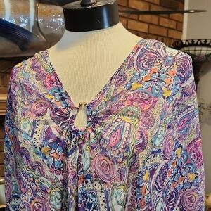 Victoria's Secret Multicolor Paisley Blouse Sheer Swim Cover Up Whimsy